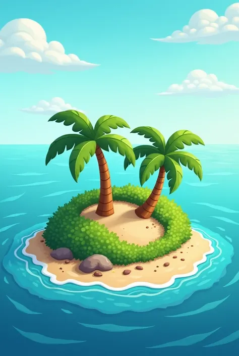 cartoon island in the form of an oval in breadth without animals with a palm tree 