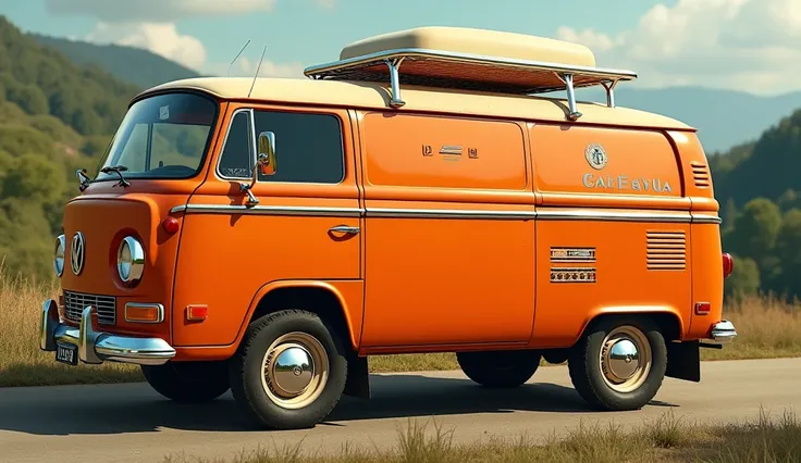 Dodge camper ven  orange color back side view