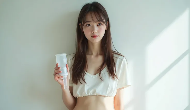 Alone,  1 Woman , Alone, (1),  Japanese ,  colored wall、 beautiful and elaborate face  , 輝く瞳,  brown eyes, small breasts､  small breasts:1.3,(Nogizaka-style beautiful  girl ) ,  beautiful, finely textured skin ,  skin texture, White wall, 
(Healthy Smile),...