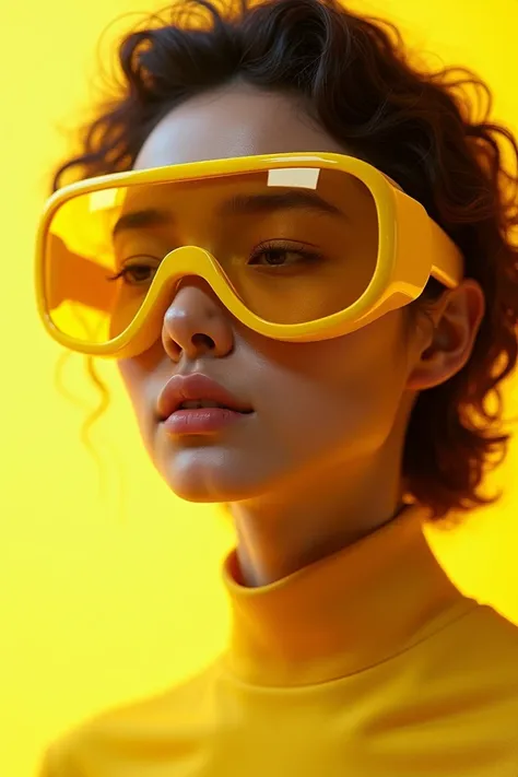  Design of a glasses lens latest futuristic model color yellow patent, Thick thick ,  with digital television and live video technology ,  with built-in memory and Bluetooth ,  and an image of a film reflected on the lens ...