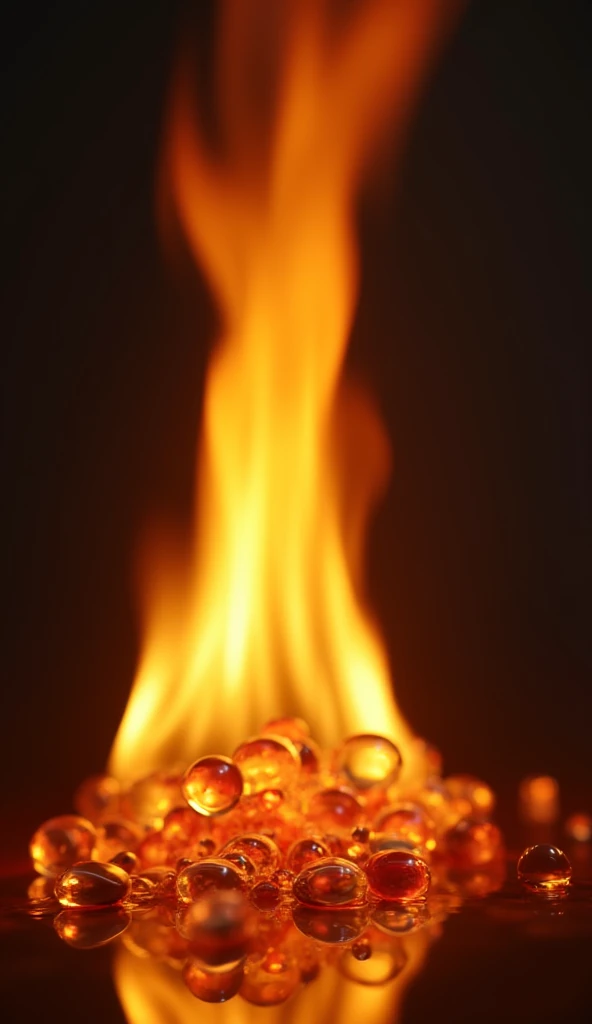 A powerful visual metaphor ,  showing an intense flame being extinguished by a translucent liquid that forms droplets in the form of omega-3 capsules.  The background can be dark with a touch of light ,  symbolizing the fight against cancer and the positiv...