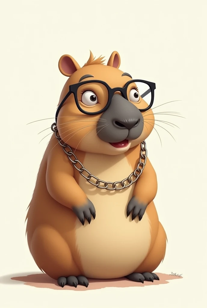 Could you help me create an easy drawing of a capybara with lenses and chain