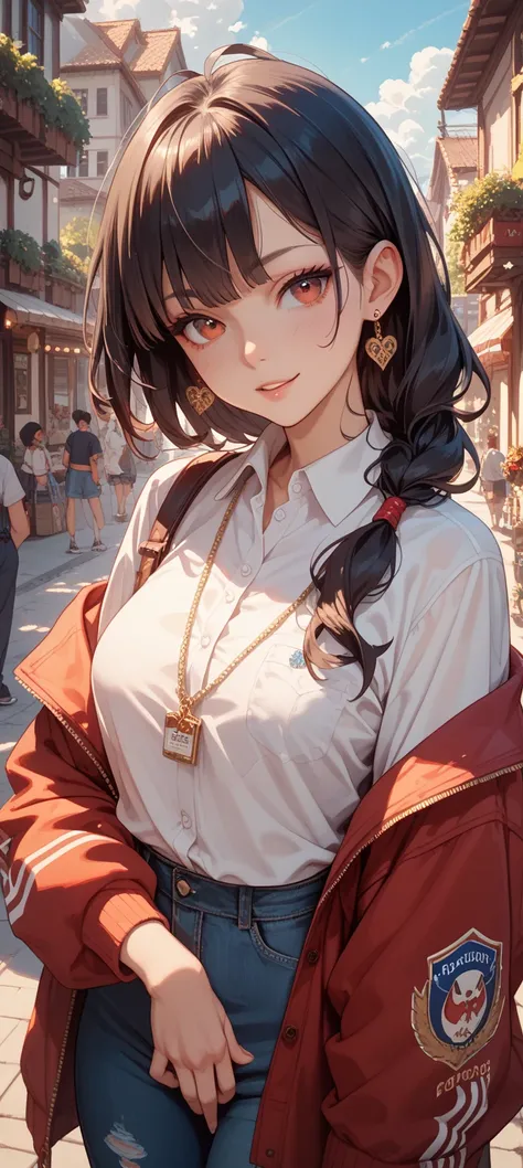 Little male student rowdy hair dark hair and red eyes fenboy female student clothing 