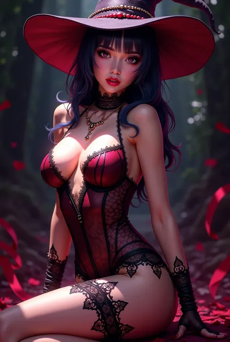 beautiful and seductive Women being lustful and wearing witch clothes but the clothes is very revealing and seductive and the art style is anime