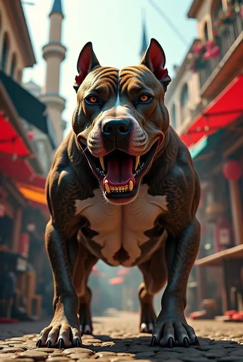 Make a Pitbull that looks like a gangster from turkey. Keep the background from turkey