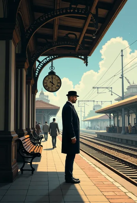 a men standing on the railway station platform in india Hyderabad city on Night