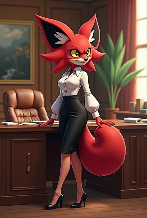 Pokemon Zoroark anthropomorphic furry style dressed as a secretary for an elegant office