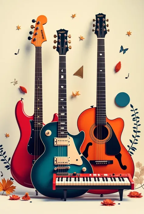  Create an image with just the guitar instruments,Battery, keyboard and bass 