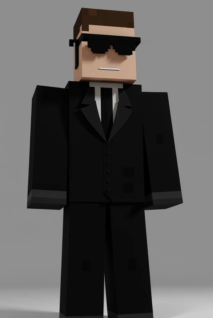 Make a xute minecraft character wearing black sunglasses and a black suit 