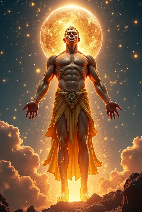 sr.  Popo revealing his true form 
" A mysterious and powerful figure emerges , com traços reconhecíveis do sr. Popo,  but his appearance is majestic and imposing .  His skin shines with cosmic energy , the eyes emanate a golden light ,  and he hangs over ...