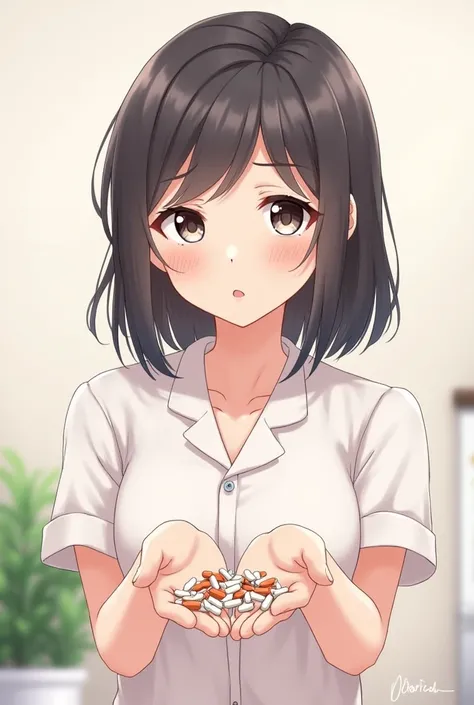 woman serving pills to you anime