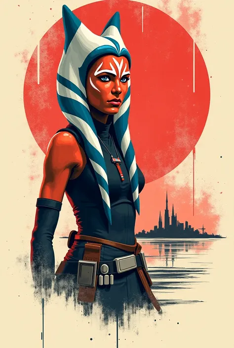  Star Wars ahsoka tano 70s style poster, Only in white black and red colors  