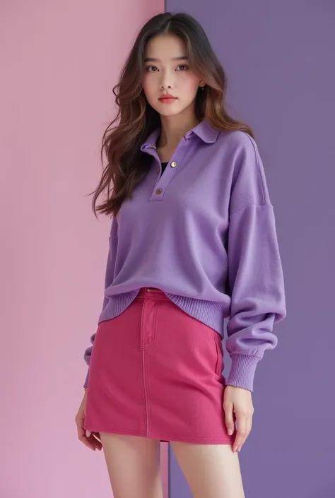  Let it be a tight skirt ,  a little above the knees and the polo sweater,  of purple sweaters , Lila, fiucsa pink ,  light pink ,  violet and purple .  Various outfits create with what I wrote  