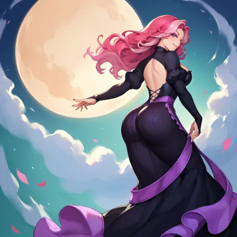 A (((beautiful anime woman))) with (((long, flowing pink hair))), dressed in a sleek (((gothic costume))), posed confidently for a (((full-body photograph))) , exuding a sense of mystery and allure. Her (((smile))), perfectly framed within the bounds of he...