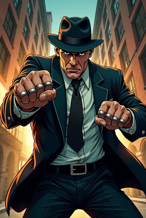  gangster from the 1920s using knuckles to do it, American fist style comic  