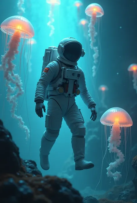 Astronot and jelly fish