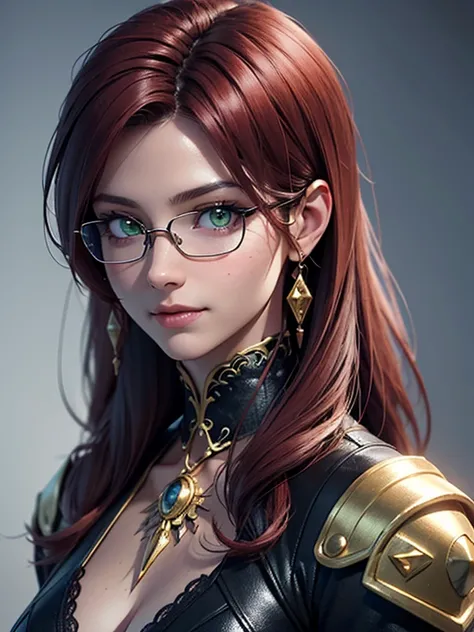 close-up of a girl  ,  short,  red hair,  green eyes ,  metal eyeglass frame , smile,  High Quality Detailed Graphics 1.5, Arabian princess,  handsome prince of Persia ,  Highly detailed digital art 1 .5,  Detailed digital art 1 .5,  detailed digital anime...