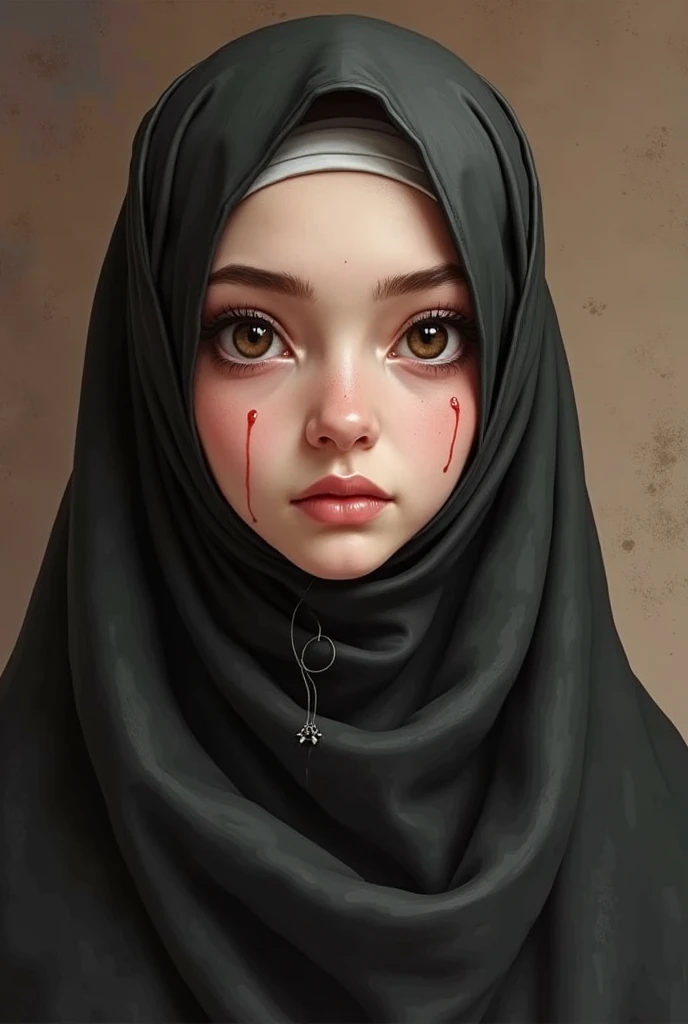 Create a naked girl with an ohegao face wearing a hijab 