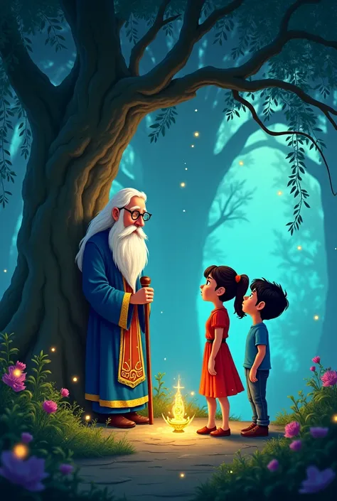 The boy and girl, around , In the heart of a mystical forest, Aryan, has short black hair and wears a simple blue shirt and jeans and Tanya, has long brown hair tied in a ponytail and wears a red dress meet an elderly, wise wizard with long white hair and ...