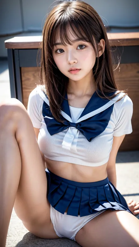 masterpiece,Product quality,1 Japanese Young Pretty Girl , high school girl,18 years old,(Shot from below :1.3),( Taimo emphasis:1.3),Daytime, (High school classroom:1.2),(半袖 shirt:1.3),( high school girlの制服, sailor suit:1.4), blazer, ties, shirt, cardigan...