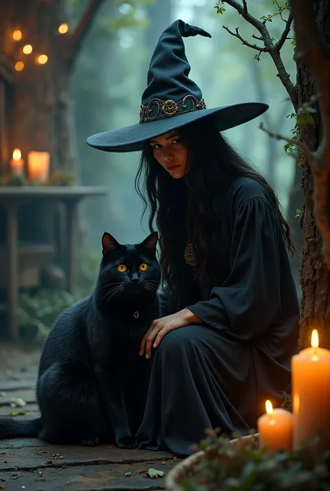 Black cat with its witch