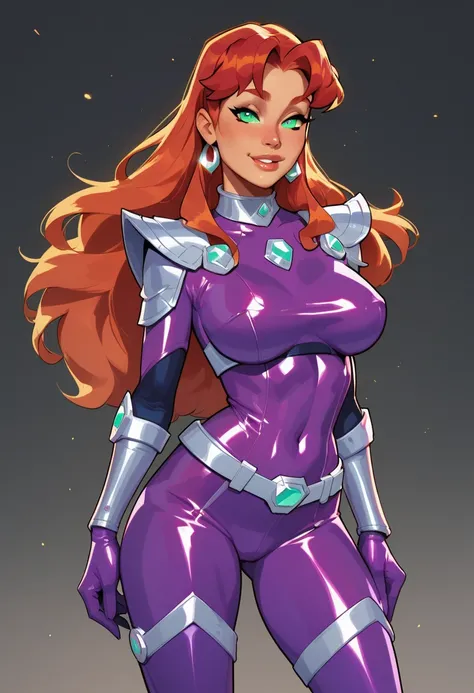 Starfire with purple bodysuit  in white backrgound