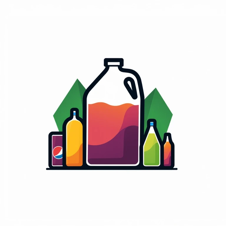 (( a very simple logo that represents a Plant of Concentrates for carbonated beverages)), (( behind the gallon you can see a green mountain )), (( the logo must have a gallon of liquid as the central symbol )), ( the logo must be made of three colors , pur...