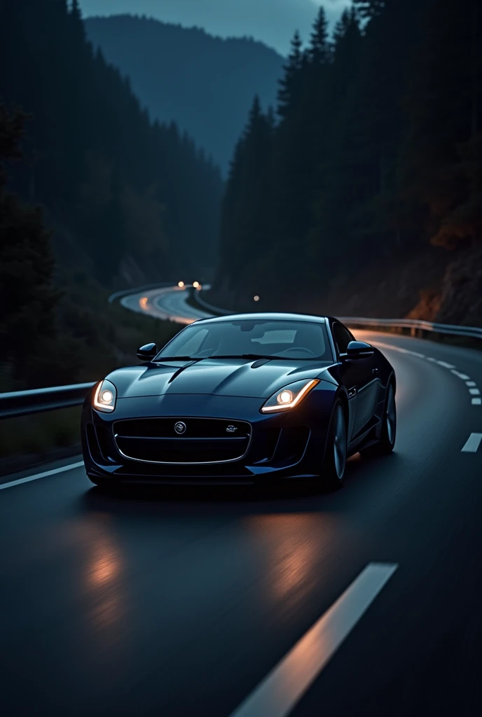 jaguar  (Machine) drives at night on the highway with dim lights 