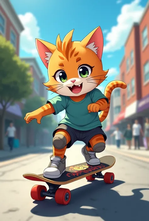 Cat anime version riding a skateboard