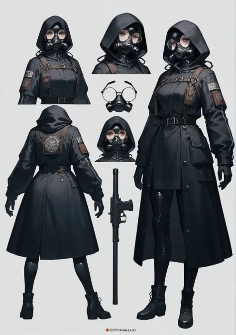 score_9, score_8_up, score_7_up, hood, round glasses, gas mask, black coat , (black tight suit), thief, medieval setting, concept art 

