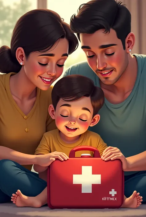 A picture showing a family using a first aid kit at home 