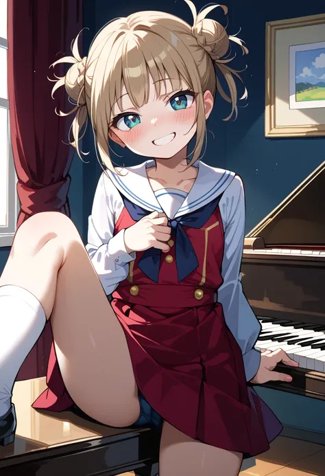 (( top quality )), ((masterpiece)), (be familiar with), perfect face, indoor, bedroom,  watching viewers,
One woman, I was,
開いた口,  ecstatic expression beside the piano, blush, smile,
 small tits,  flat chest, Young girl, Lori,  s,  girl,
 long hair,  twin ...