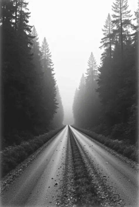  An old black and white photograph with grain and a slight blur.  You see a lonely road leading into a foggy forest .  The text We tried ? And if everything goes wrong ?in Spanish , It is written in a handwritten font at the bottom of the image