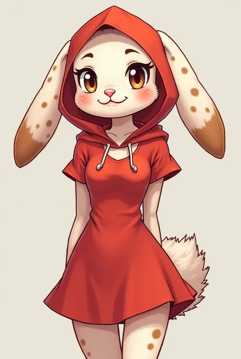 
 Now with the inclusion of a more exposed dress ,  maintaining the manga furry style with the attractive body and still soft and innocent ,  here comes the fitted version :

 A humanoid rabbit in the 2D furry manga style ,  dressed in a more exposed dress...