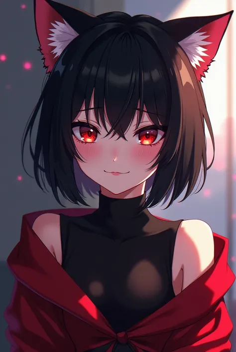 Pictures of Nekomimi teenage anime, black hair, black red clothes 