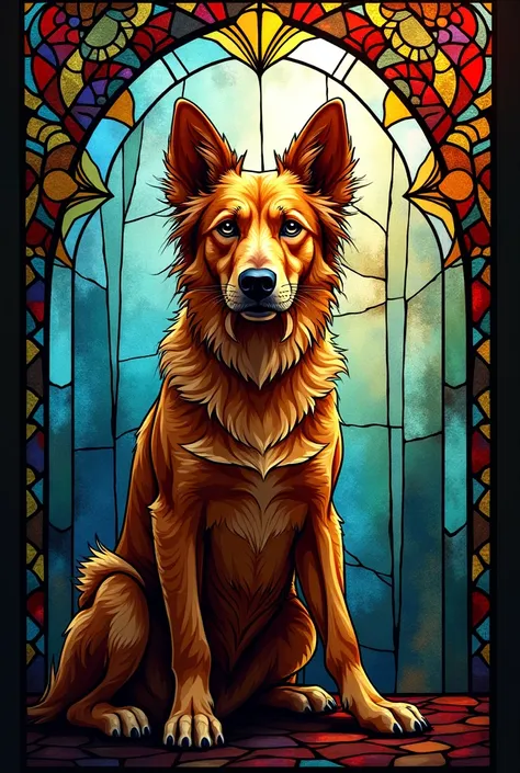 The dog background made of stained glass is also colorful