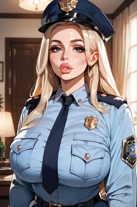 (High resolution CG), (  top quality ), (High resolution CG), (  top quality ),oversized miniskirt police uniform ,  beauty,   plump lips    