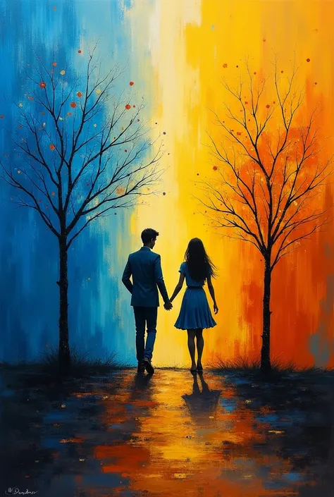 Abstract painting about 2 people fallin love but because of condution they are separated and still waiting to be reunited together again.. wish for happy ending. But dont make it obvious of 2 lovers.. make it fully abstract without showing face. MORE ABSTR...