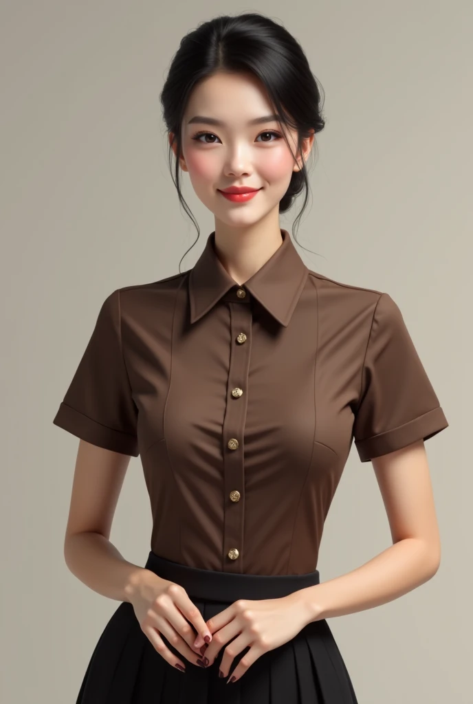 Generate maid perfect figure and brown shirt realistic 