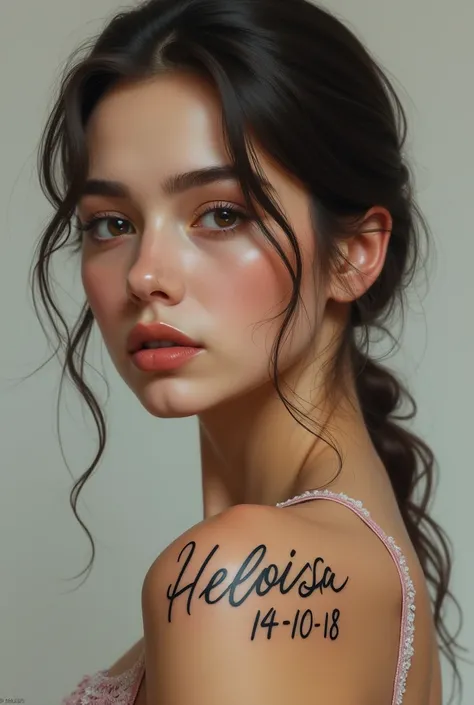 Female tattoo with the name Heloisa and the date 14/10/18
