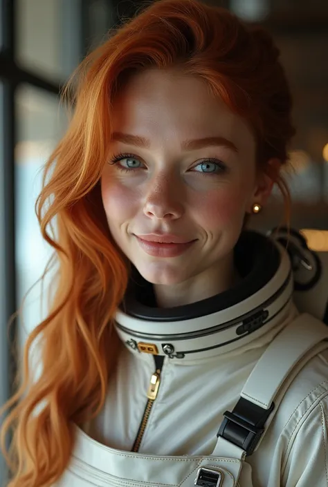 photo of a ginger woman, in space, futuristic space suit, (freckles:0.8) cute face, sci-fi, dystopian, detailed eyes, blue eyes"Créez un portrait hyper réaliste dune superbe jeune influenceuse beauté francaise dune vingtaine dannées, reflétant à la fois él...