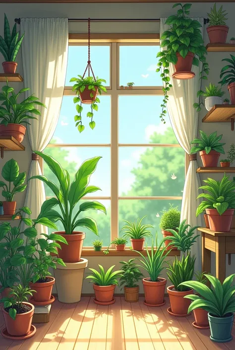 Create image of 22 pots in a room in anime version 