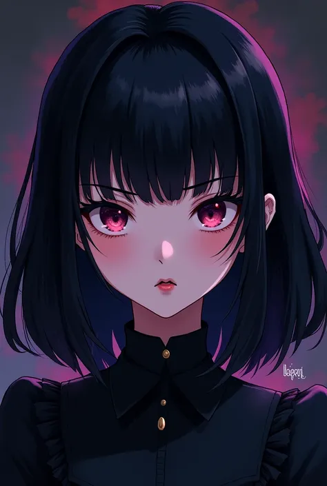 Medium-haired goth girl with bangs anime icon