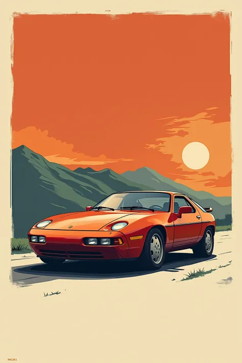 Porsche 928 poster masterpiece in Bauhaus style,  poster/magazine illustration effects, masterpiece,  high detail,  side view, simple background, masterpiece,  elements,  realism, throw,  displayed sideways, 