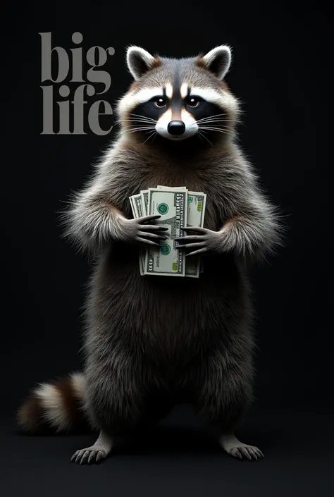 black server icon with the inscription big life in the background a big raccoon with money