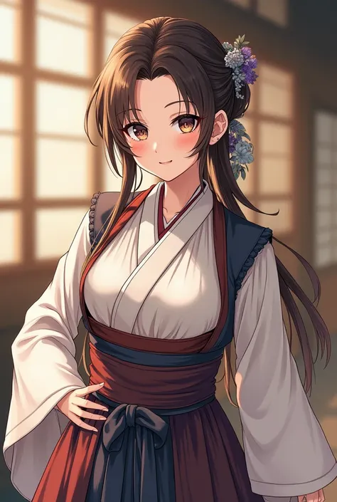  medieval merchant costume ,  Late teens , Fallen aristocrat ,  The size of the chest ,  is in charge of buying, selling, and trading goods,  cute impression ,  branched hair that touches the back and waist , Height 155 cm,  slightly dry , Big chest, Japan...