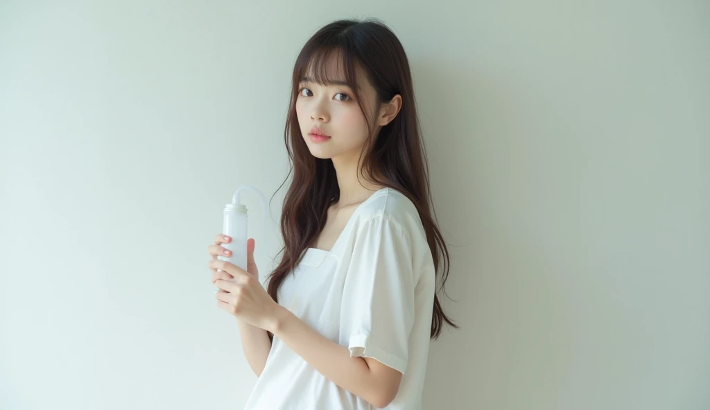 Alone,  1 Woman , Alone, (1),  Japanese ,  colored wall、 beautiful and elaborate face  , 輝く瞳,  brown eyes, small breasts､  small breasts:1.3,(Nogizaka-style beautiful  girl ) ,  beautiful, finely textured skin ,  skin texture, White wall, 
(Healthy Smile),...