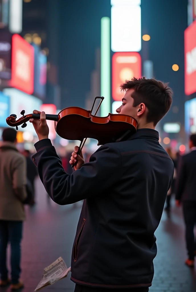 Scene 5: BDM Musician Begins to Play
Prompt:
The teenage boy lifts his violin to his chin, his bow poised gracefully over the strings. His serene expression reflects a deep connection to his music as he begins to play. The camera captures the first few not...