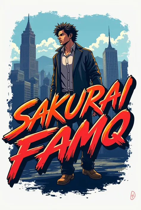 Create a logo to organize in a game named in English "SAKURAI FAMQ" in anime style against the background of GTA 5