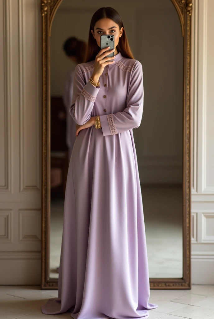 Minimalistic & Luxurious Saudi Abaya for Seen
Silhouette & Design
Cut: A sleek, tailored abaya designed for a petite figure, with a slightly flared hem for a sophisticated and graceful appearance.
Fabric: Premium wool crepe or satin with a subtle sheen, id...